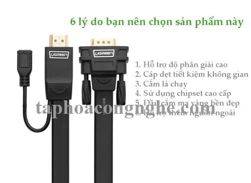 Ugreen 30451 3M màu Đen Cáp chuyển đỗi HDMI sang VGA kèm cổng trợ nguồn Micro USB MM101 30030451